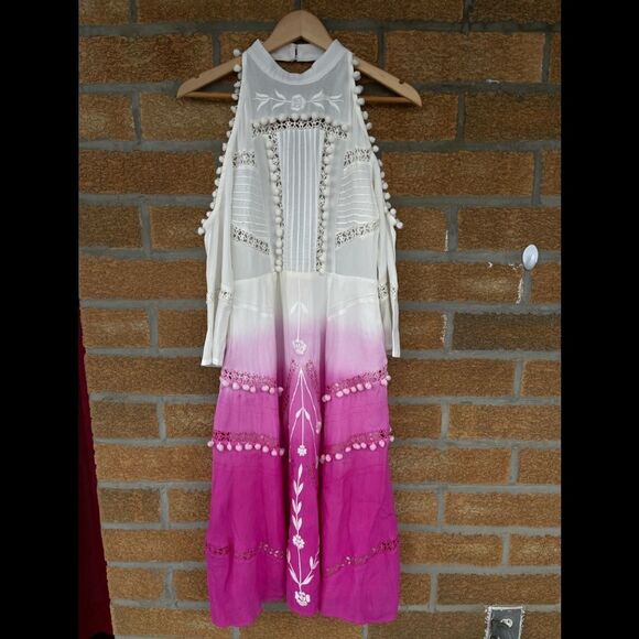 ASOS Pink Premium Cold Shoulder Dip Dye Victoriana dress size 4 - Picture 3 of 10